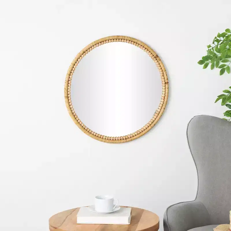 24x24 Wood Wrapped Wall Mirror with Beaded Frame Brown - Olivia & May