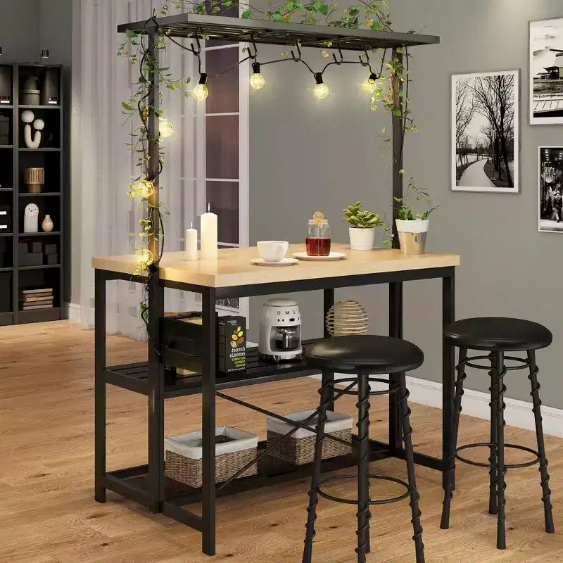 42-Inch Kitchen Island Table with 3-Tier Storage, 5 Hooks and Power Outlets