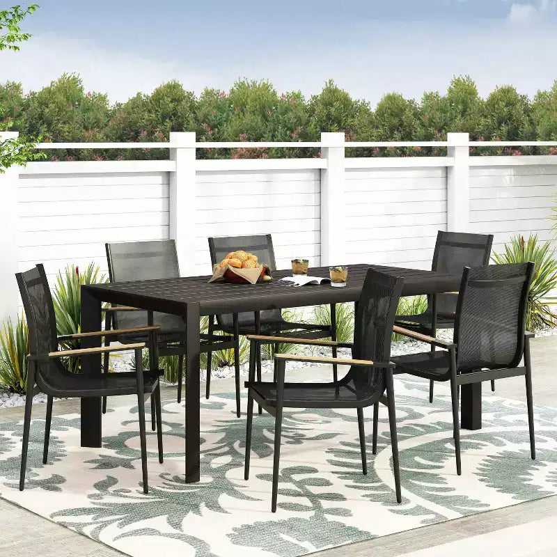 Christopher Knight Home Naop Outdoor 7 Piece Mesh and Aluminum Dining Set, Black