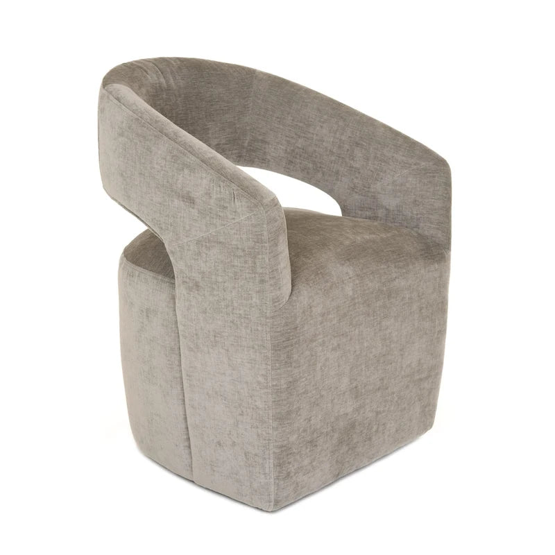 Grey Textured Fabric Art Deco Cut-Out Back Accent Chair with Caster Legs for 1 Person