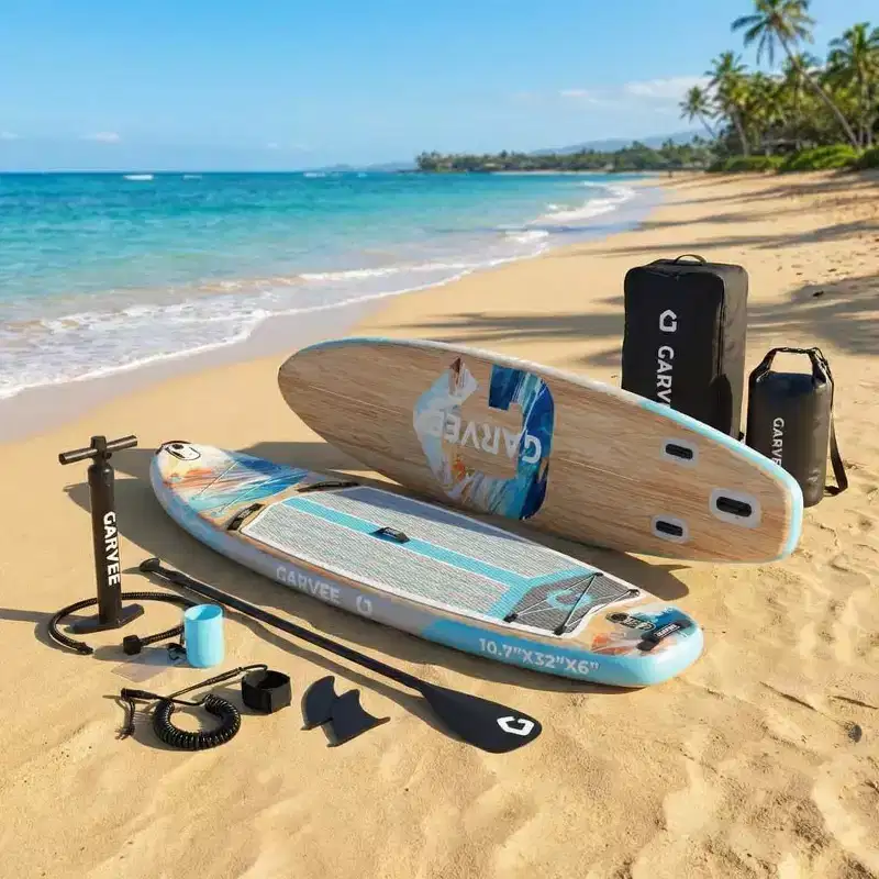 323 Gradient Light Wood Grain Inflatable Paddle Board, PVC, Complete Set with Paddle, Backpack & Air Pump