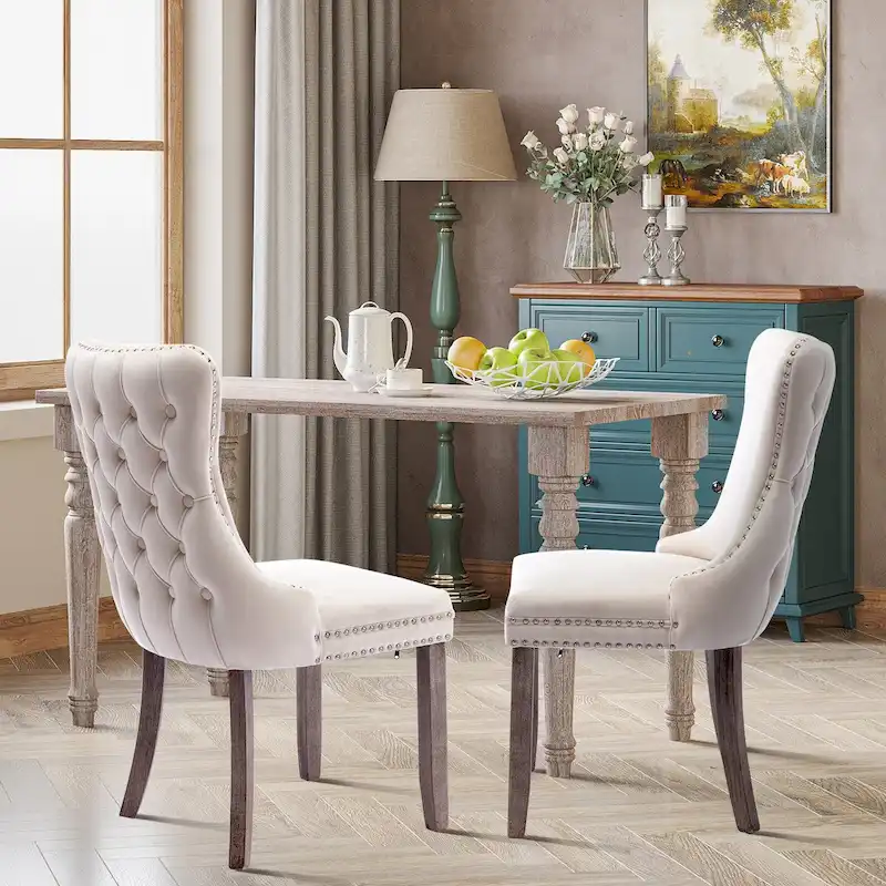 Velvet Upholstered Wingback Dining Chairs Set of 2