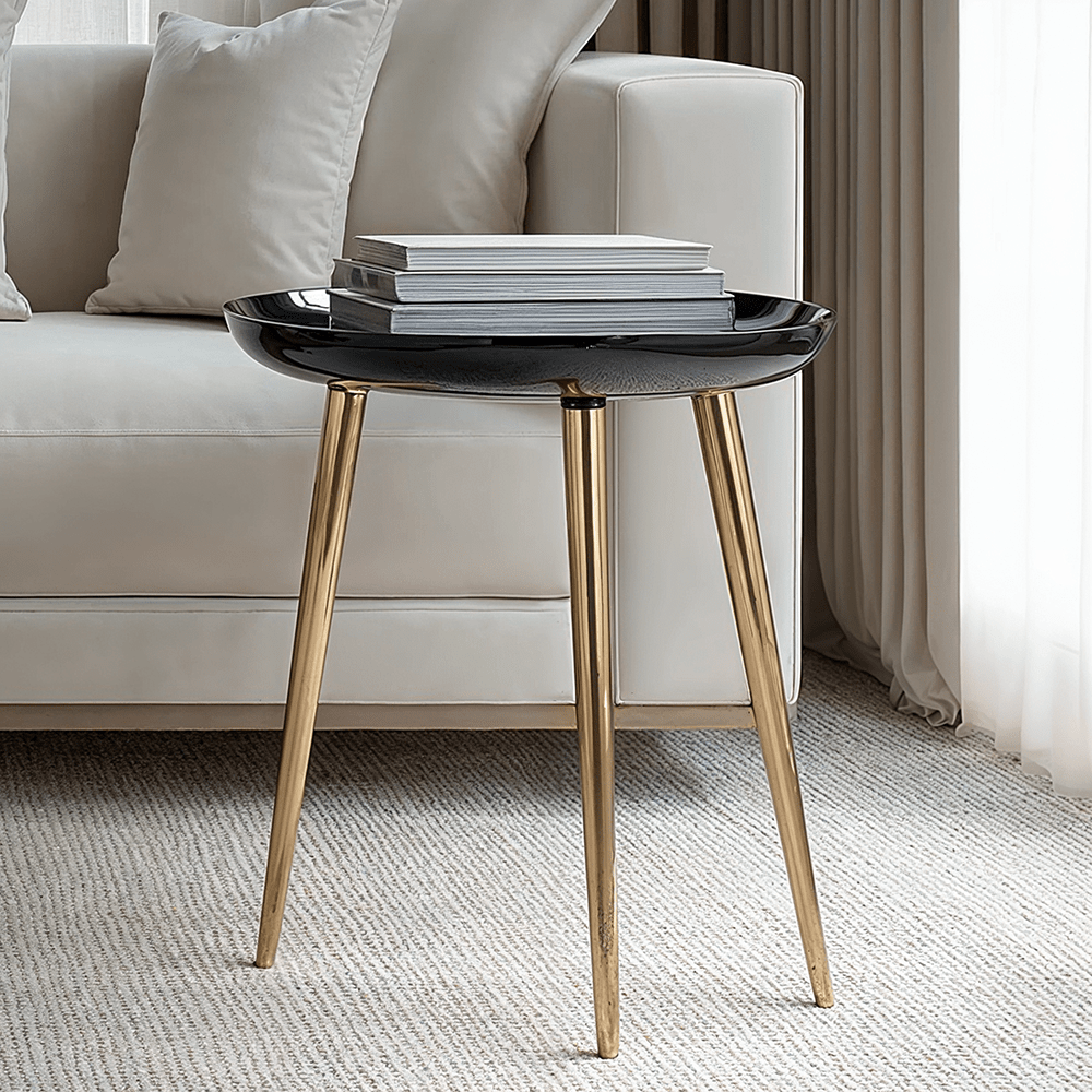 Black Enamel & Gold Metal Side Table