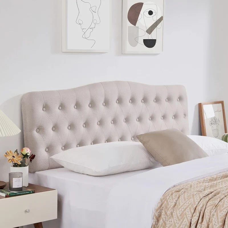 Upholstered King Headboard,Button Diamond Headboard,Adjustable Height,Solid Wood Leg,Linen Fabric Padded for King Size Bed