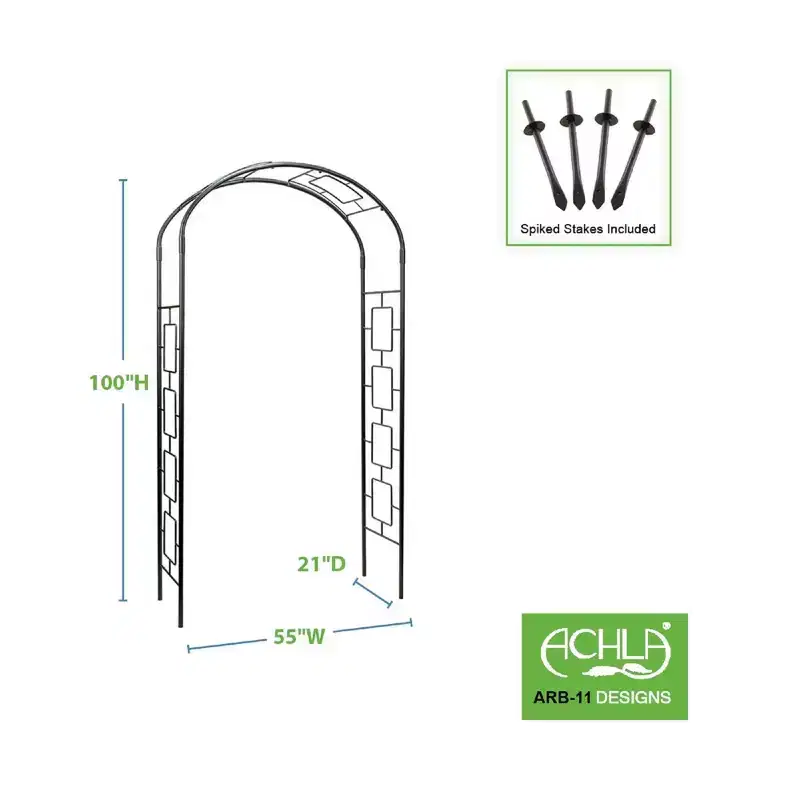 Achla Designs 100" Wrought-Iron Garden Arbor: Outdoor Archway, 8'4" Tall, Yard Entryway Decor