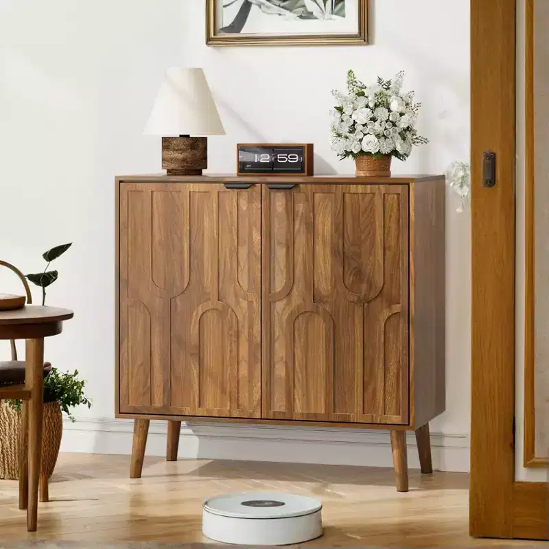 Mid-Century Modern Accent Storage Cabinet with Doors and Shelves, Small Sideboard Kitchen or Living Room Cabinet Organizer - Panipeachy