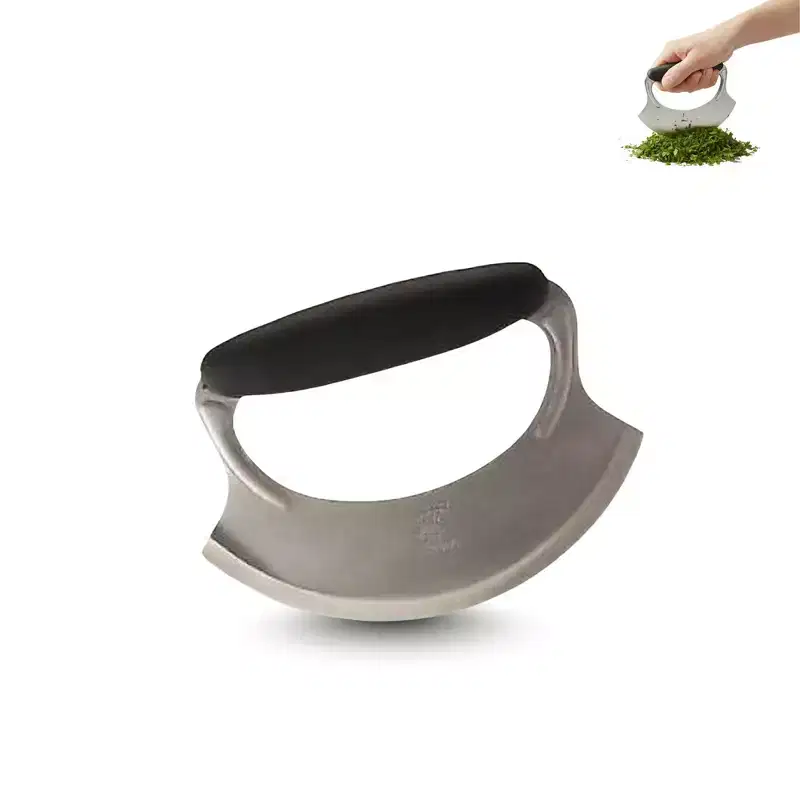 Amco Mezzaluna Herb Chopper with Silicone Handle & Stainless Steel Blade - 4.9 Dishwasher Safe Chopping Tool for Herbs, Vegetables & Garlic.