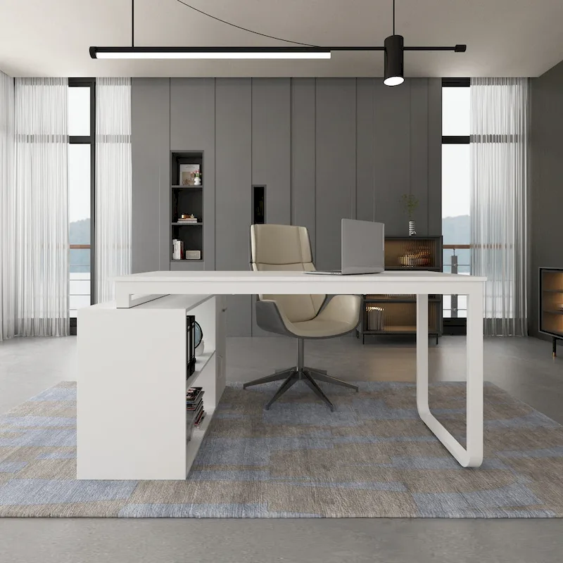 L-Shaped Executive Desk with Drawer Cabinet