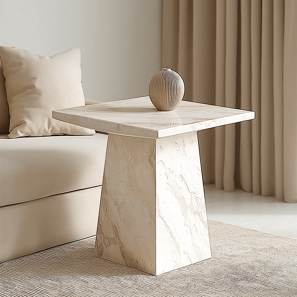 Taupe & Cream Marble Side Table
