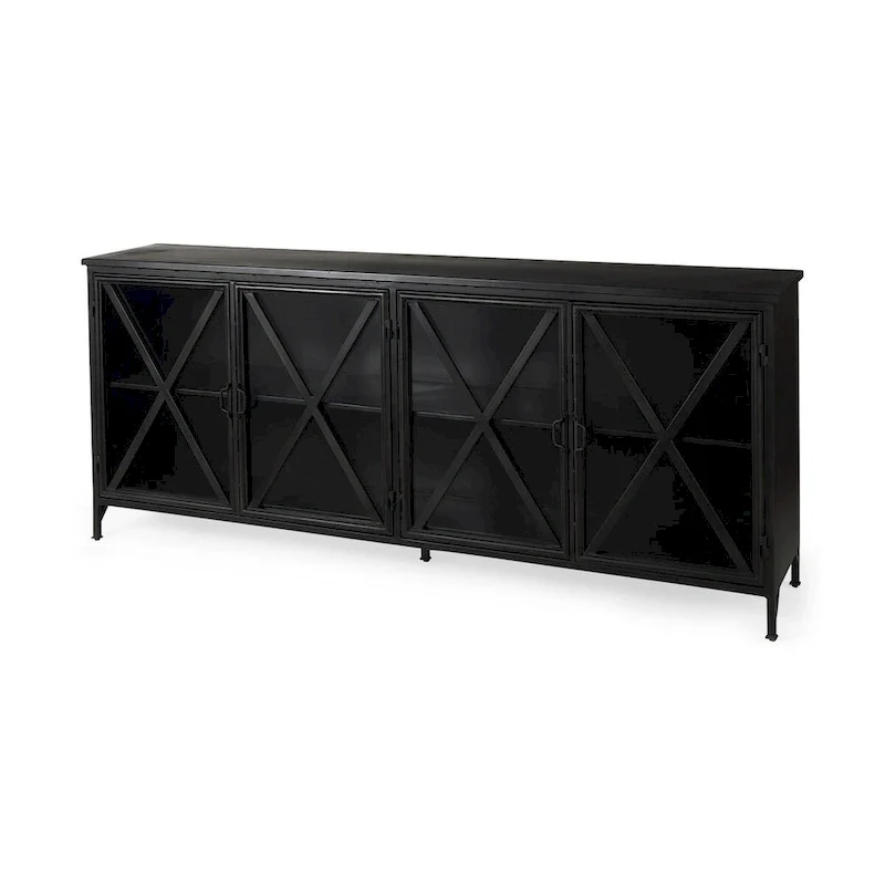 Poppy I Black Metal w/Glass Door Sideboard - 79.0L x 16.0W x 33.0H