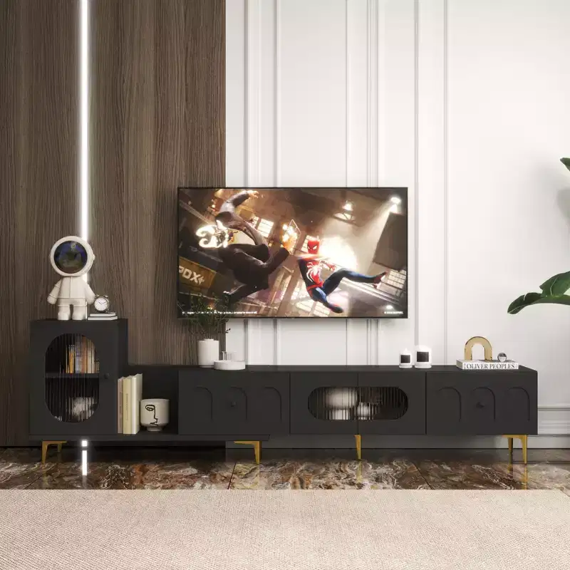 JVNOXK 85-inch Wooden Extendable TV Stand Rectangular Media TV Cabinet with Storage Space Suitable for Living Rooms and Bedrooms Black