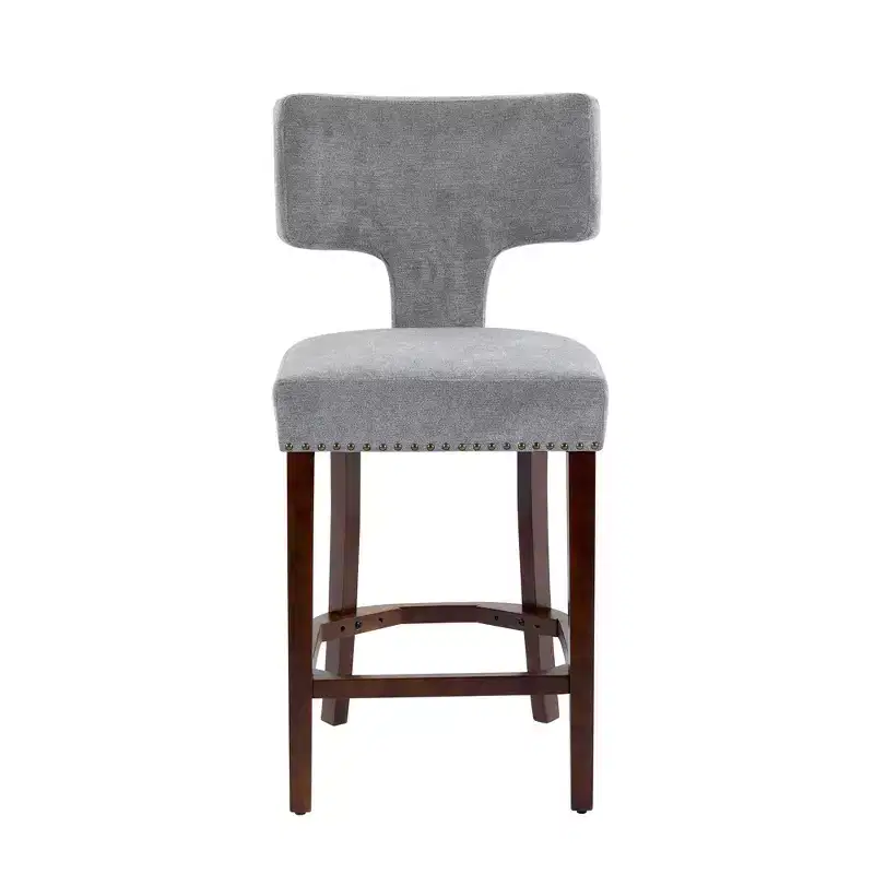 Set of 2 Mid-Century Counter Stools with Curved Back and Upholstered Seat