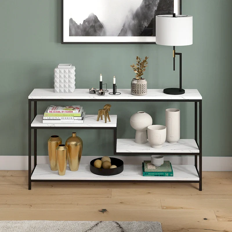 55" Rectangular Console Table with Faux Marble Top