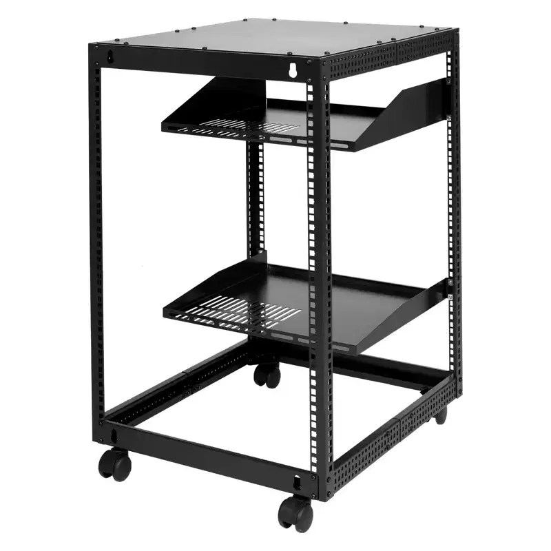 15U Open Frame Server Rack Cabinet - Wall-Mountable, Depth Adjustable 23"-40", 4 Wheels