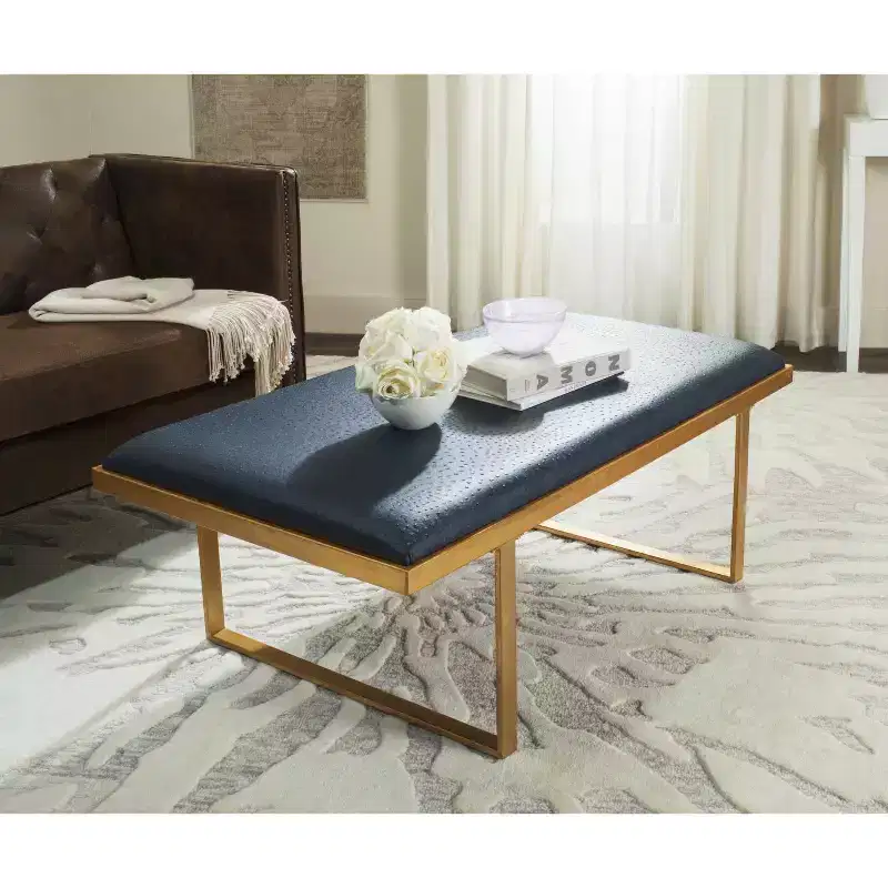 Modern Loft Bench with Padded Seat, Navy & Gold, 550 lb Capacity, 48