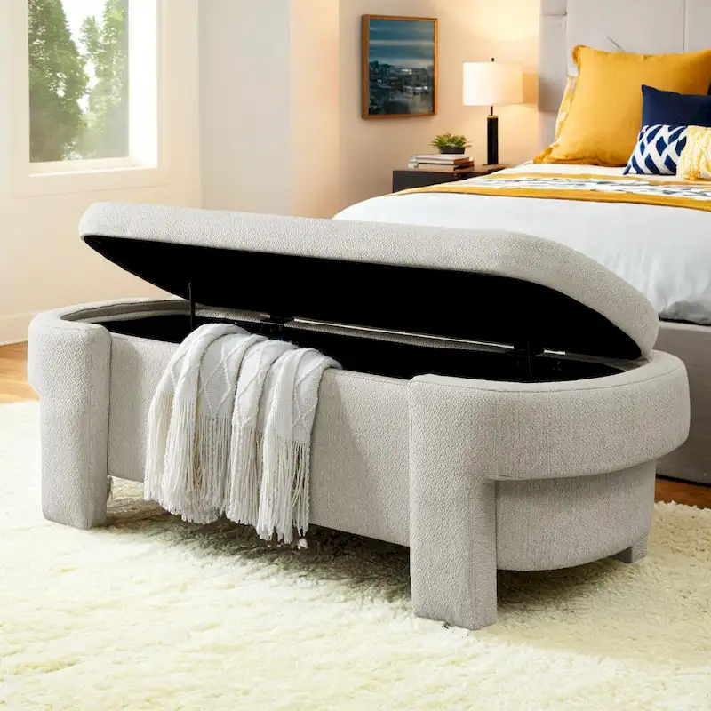 Linen fabric upholstered bench, large storage space, (51.5 x20.5 x17 )