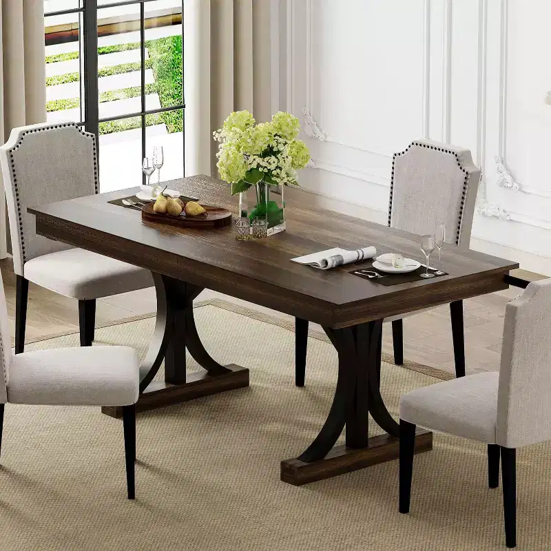71-Inch Rectangular Dining Table with Two Drawers,Wooden Kitchen Table w/Large Tabletop & Sturdy Frame,Large Dining Table for 6-8 with Double Pedestal