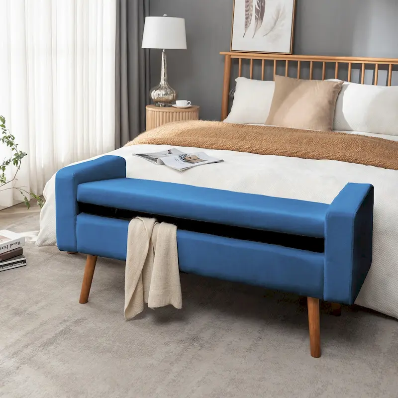 Porthos Home Brynn Velvet Storage Bench with Rubberwood Legs