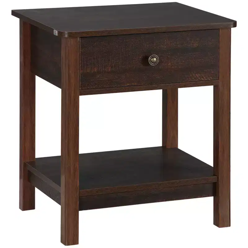 End Table, 2-tier Side Table with Drawer and Storage Shelf, Modern Side Table for Living Room