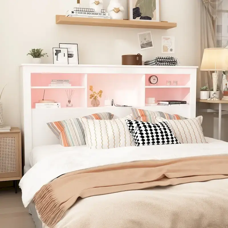 65 W Timechee Wooden Bookcase Headboard With Light