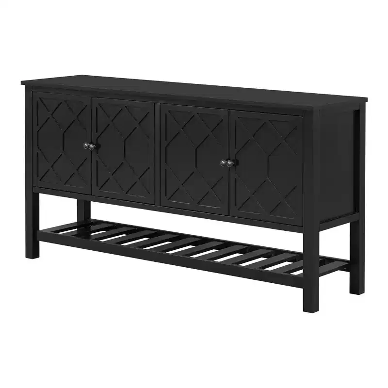 Geometric Entryway Table with Polygonal Pattern Doors, Modern Console Table with Bottom Shelf