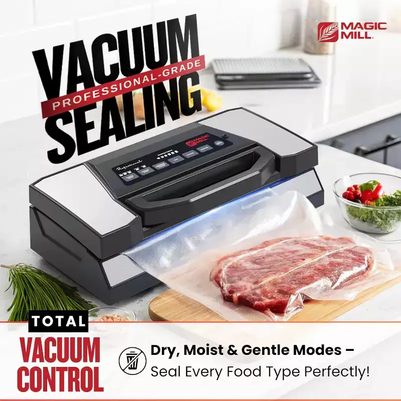 Magic Mill Professional Vacuum Sealer Machine Pro with Patent Easy-Lock Handle, Built in Roll Bag Holder & Cutter
