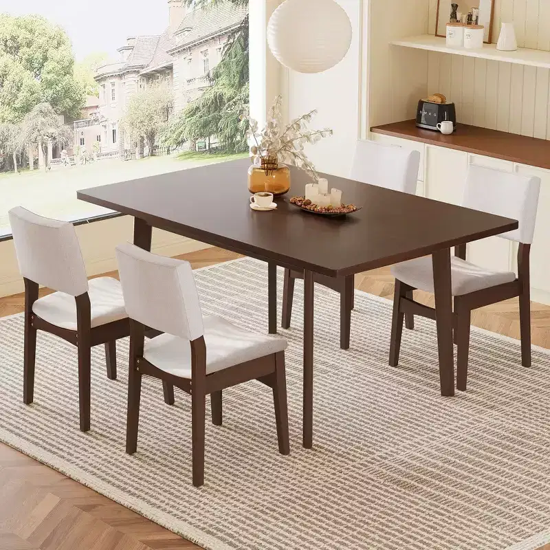 PexFix Upholstered Stackable Dining Chairs Linen Fabric Seat & Backrest Solid Wood Frame Rustic Kitchen Chairs for Dining Room Living Room