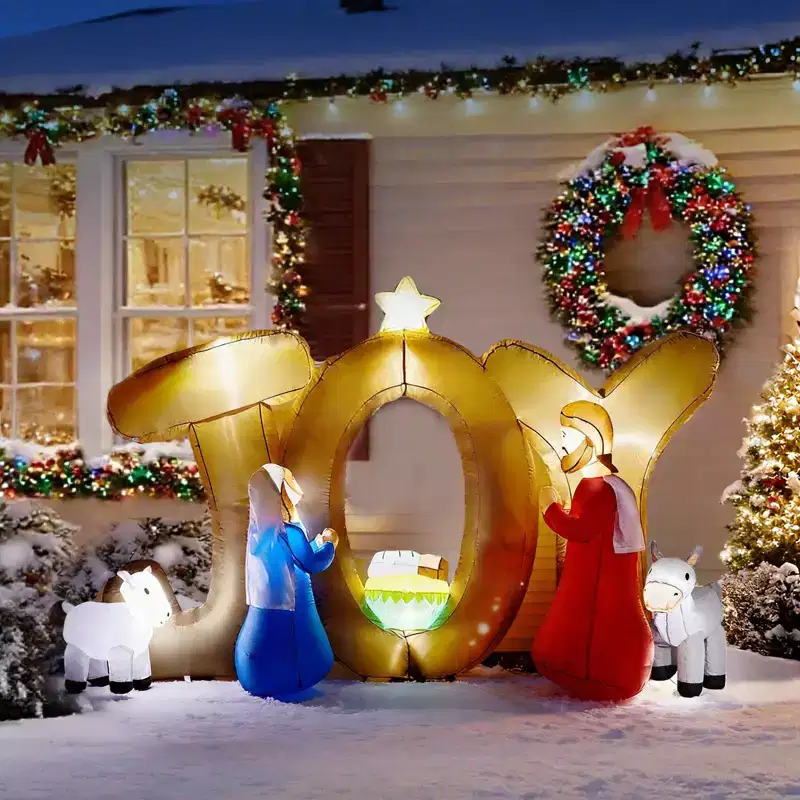 7.5FT Christmas Inflatable Decoration, Inflatable Nativity Scene with JOY Sign Blow Up Yard Decorations for Holiday Party Front Yard Lawn Garden Decor