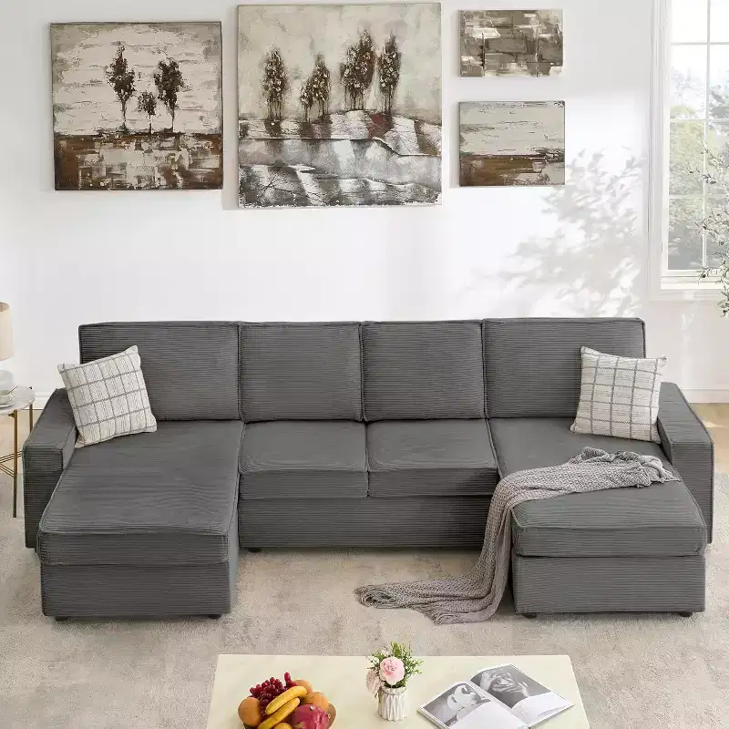 Modular Sectionla Sofa, U-Shaped Couch with Removable Washable Covers, Modern Gray Convertible Deep Seat Sofa for Living Room, Office