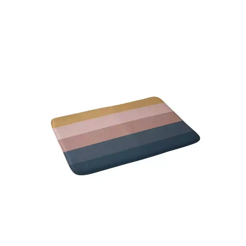 Colour Poems Minimal Retro Striped Memory Foam Bath Rug Blue/Pink - Deny Designs: Bohemian Microfiber Low Pile Rectangle 34"x21"