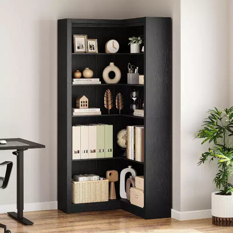 71.8" 5-Tier Farmhouse Corner Bookshelf with Anti-Tip Kit