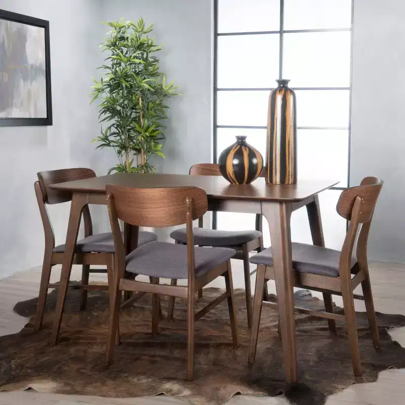 5pc Lucious Rectangular Dining Set Dark Gray/Walnut - Christopher Knight Home: Scandinavian Style, 4 Upholstered Chairs
