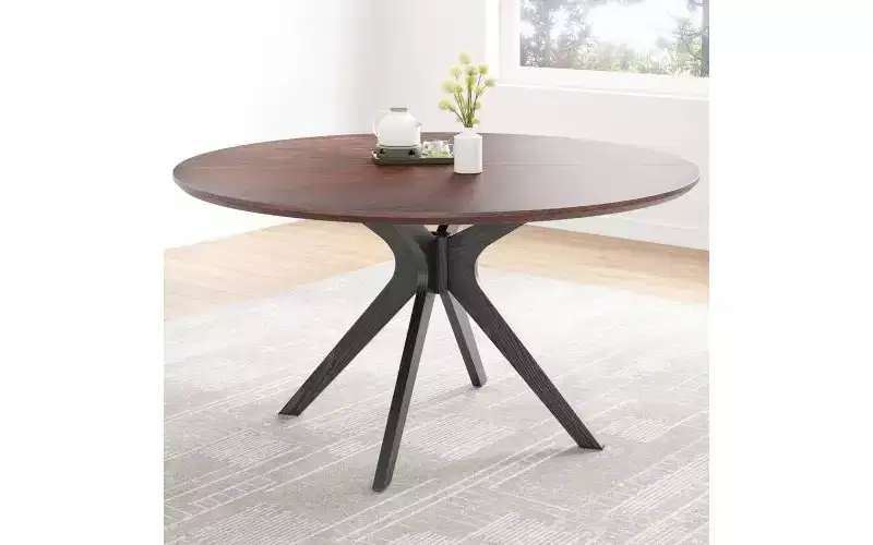 TUYOHW 47 Round Dining Table with Intersecting Base & Anti-slip Feet,Solid Wood Kitchen Table for 4-6,Circle Dining Room Table for Living Room