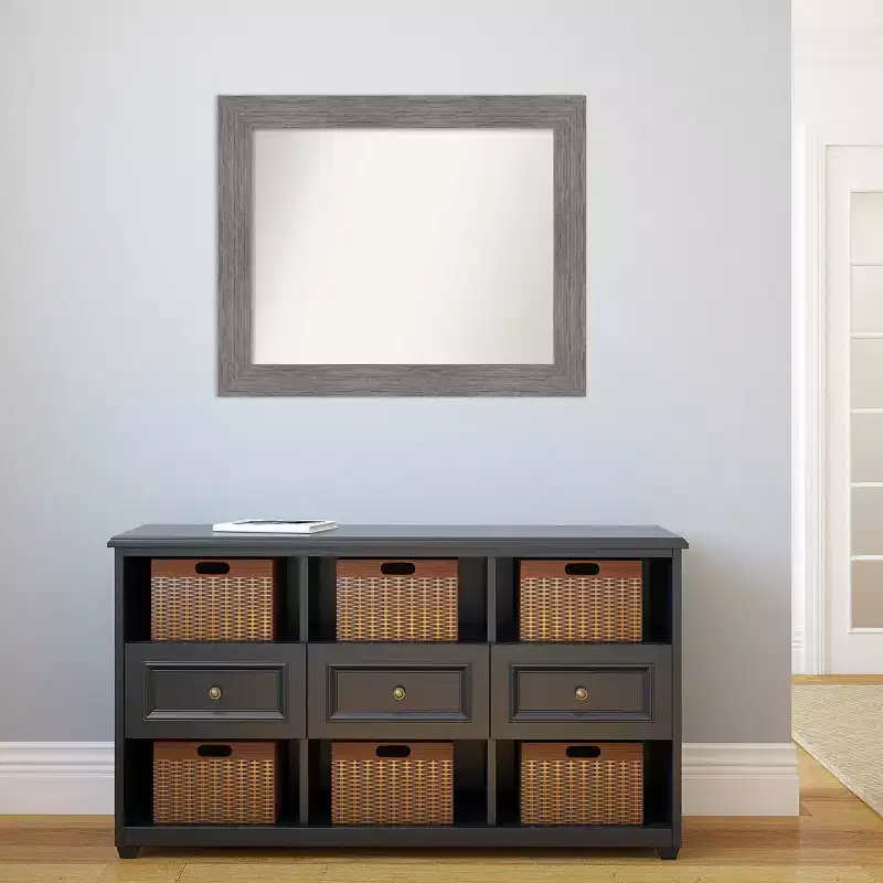 Grey Pinstripe Framed Rectangle Wall Mirror 鈥?1-Person Use