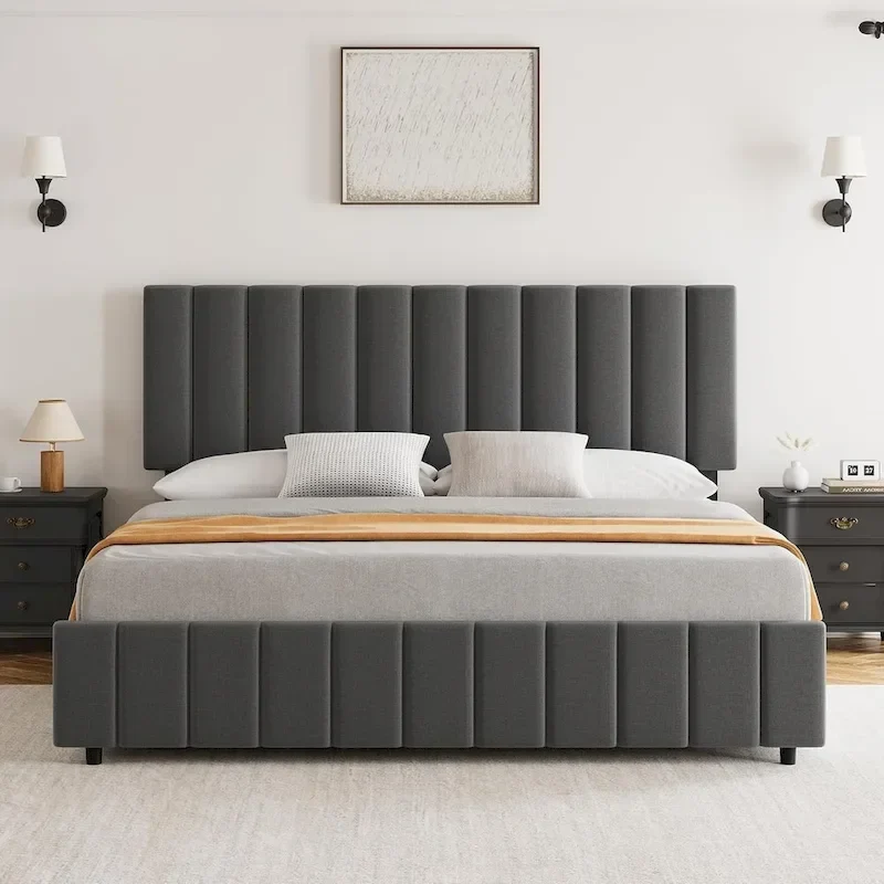 Queen Bed Frame with 4 Storage Drawers and Adjustable Headboard
