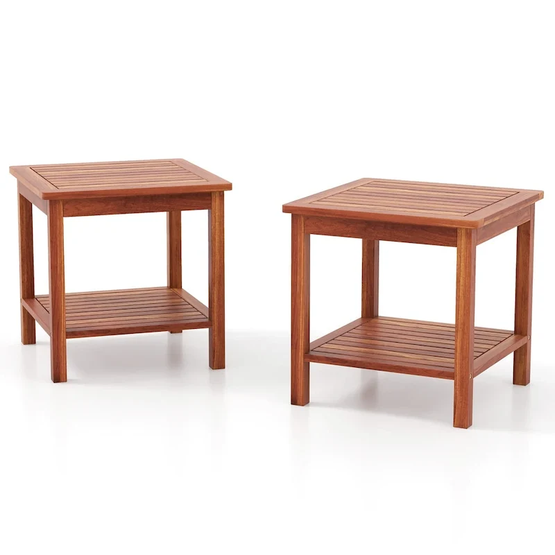 Gymax 2 Pieces Adirondack Outdoor Side Table Patio 2-Tier Square End
