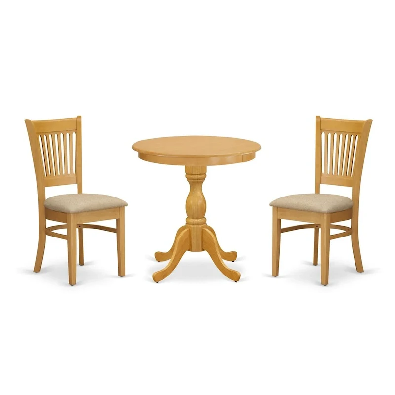East West Furniture 3 Piece Dining Table Set Contains a Round Dining Room Table and 2 Kitchen Chairs, Oak (Seat Options)