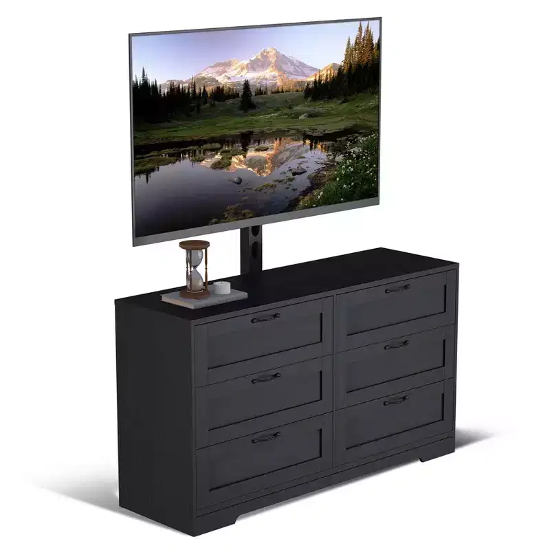 TV Stand with Mount & 6 Drawers, Wooden Entertainment Center for TVs Up to 80 Inch, Height Adjustable Media Console Table for Bedroom, Living Room