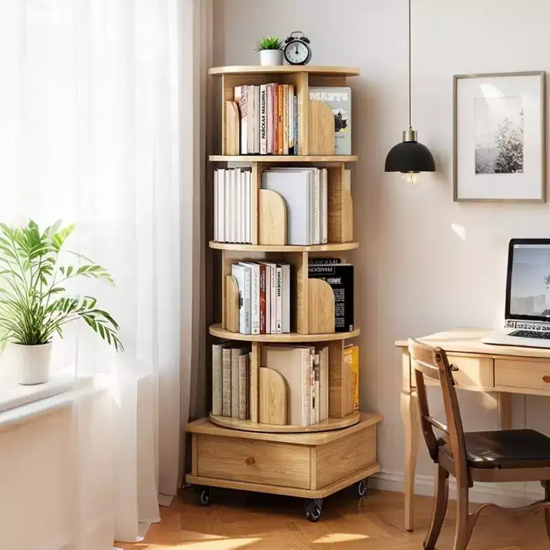 5-Tier 360° Rotating Bookshelf, Space-Saving Spinning Tower, Multi-Room