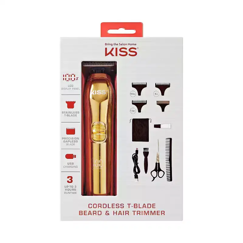 KISS Products Cordless T-Blade Beard & Hair Trimmer: Electric Shaver, Battery Powered, All Hair Types