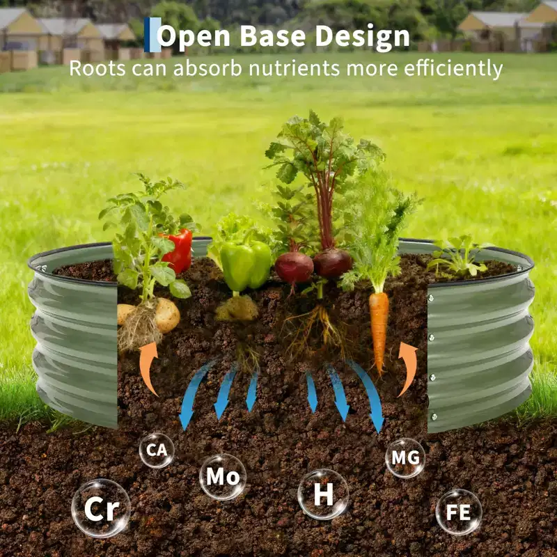 4X4x1Ft Galvanized Raised Garden Bed Kit, 2pcs Metal Raised Garden Bed, Round Planter Box with Open-Ended Base for Vegetables, Flowers, Green+white