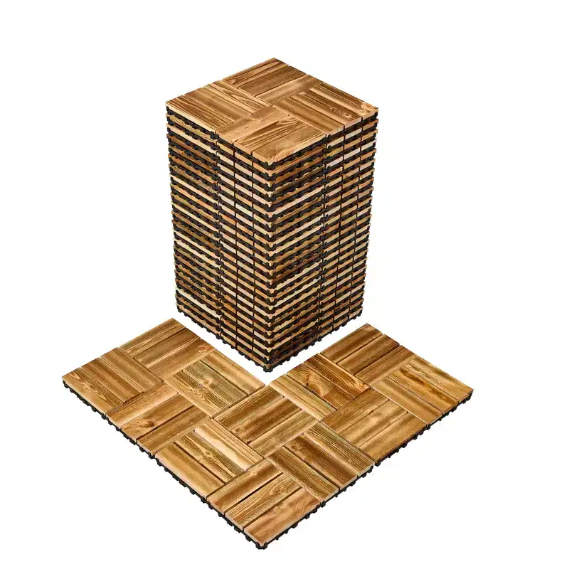 VEVOR Interlocking Deck Tiles Solid Wood, 27 Pack,12x12 Waterproof Camphor Pine Wood Flooring All Weather Use, Patio Floor Decking Covering Tiles
