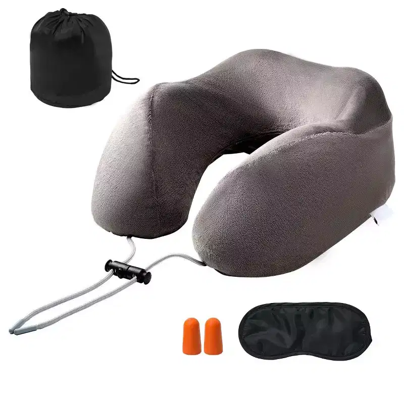 VEVOR Travel Pillow, Neck Pillow for Traveling, Upgraded Bamboo Charcoal Memory Foam Travel Neck Pillow with Eye Mask, Dark Gray