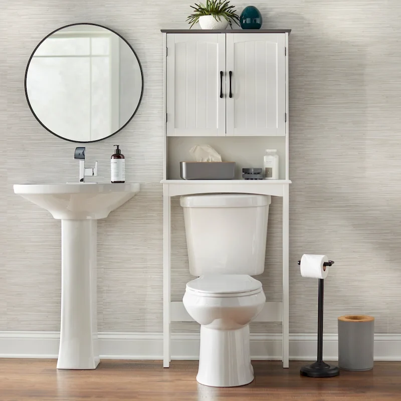 Over the Toilet Storage Space Saver with Cabinet and Open Shelf