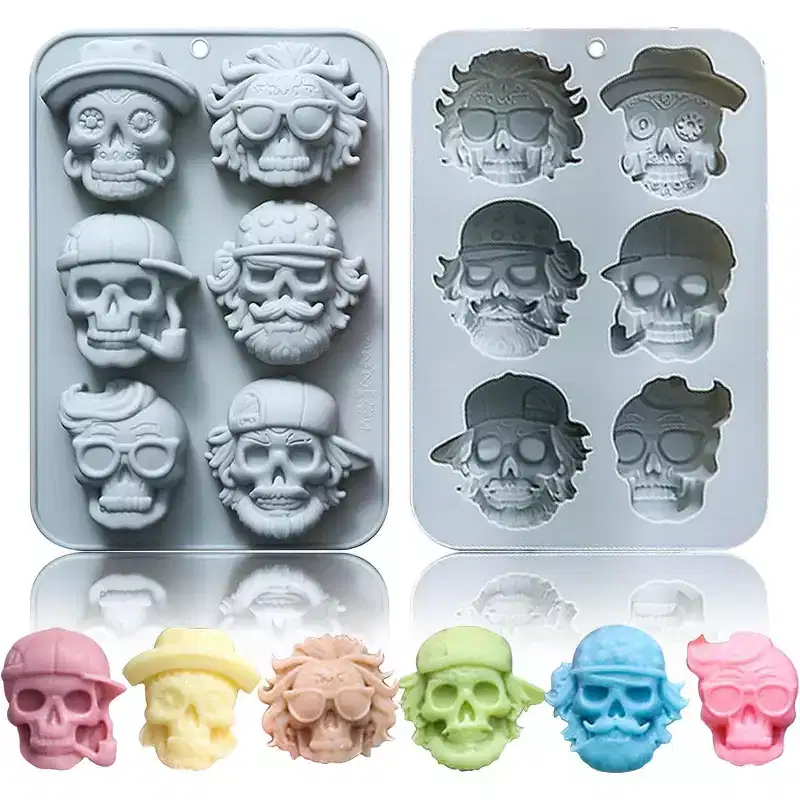 JDICTION Christmas Skull Silicone Mold 6-Cavity, Baking Mold for Spooky Cookies, Chocolate, Candy, Cupcakes, Ice Cube, Party Decorations