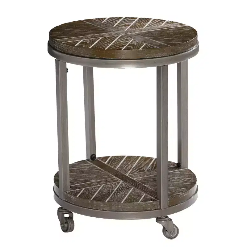 HomeRoots 24 Brown Manufactured Wood And Iron Round End Table With Shelf