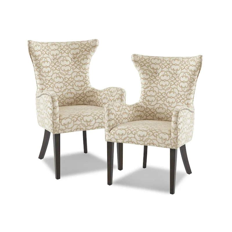 Tan Upholstered Dining Arm Chair, Set of 2