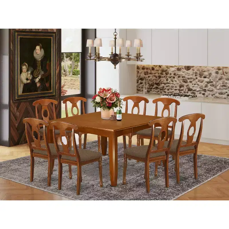 Traditional Dining Room Set Table With Leaf And Dinette Chairs