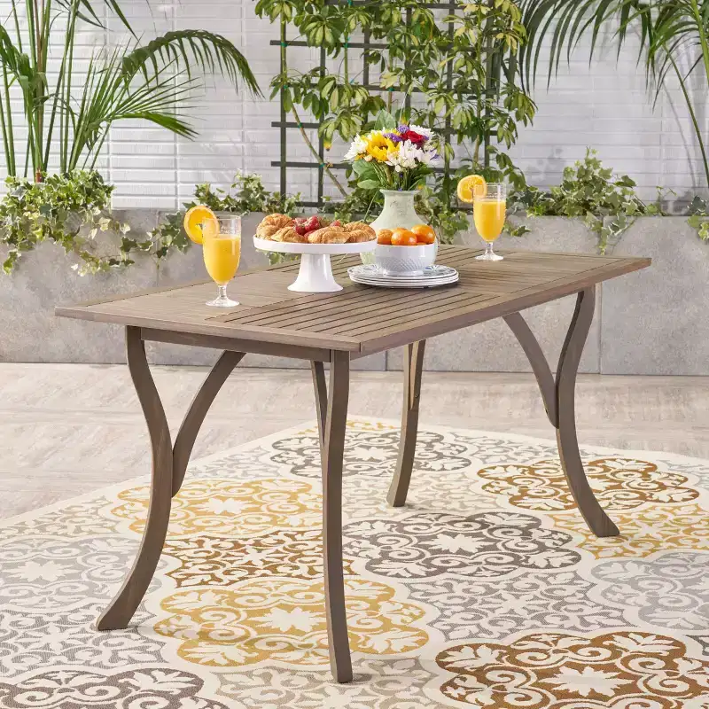 GDFStudio Salome Outdoor 59 Rectangular Acacia Wood Dining Table with Slat Top