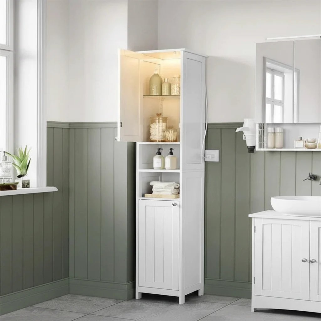 Tall Bathroom Cabinet with Lights - 11.8D x 11.8W x 66.9H